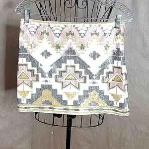 DEJAVU‎ Sequined Aztec Patterned Mini Skirt Small